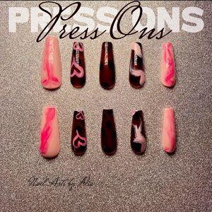 Pink and Black Press-On Nails